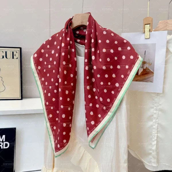 Fendi Roma 1925 Vintage Polka Dot Luxury Silk Square Scarf in Bordeaux Wine & Blush Pink with Mint Green Border (90cm x 90cm)