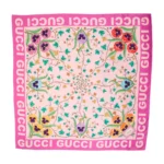 Gucci Flora Botanical Ivy & Pansy Blossom Luxury Silk Square Scarf in Candy Fuchsia Pink & Pastel Blush (90cm x 90cm)