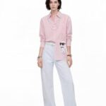 Pink Striped Choupette Cat Graphic Long-Sleeve Cotton Shirt