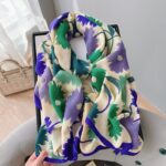 Botanical Floral Silhouette Luxury Long Shawl Scarf in Royal Purple, Lavender & Emerald Green with Violet Border (180cm x 90cm)