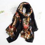 Gucci Flora Bloom GG Monogram Luxury Long Shawl Scarf in Noir Black with Vibrant Meadow Florals (180cm x 90cm)