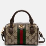 Gucci Ophidia GG Supreme Mini Boston Duffle Bag with Web Stripe & Leather Trim