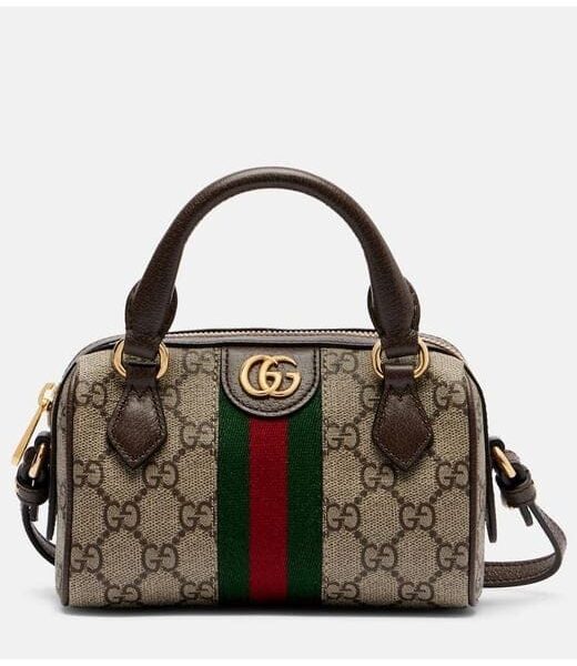 Gucci Ophidia GG Supreme Mini Boston Duffle Bag with Web Stripe & Leather Trim