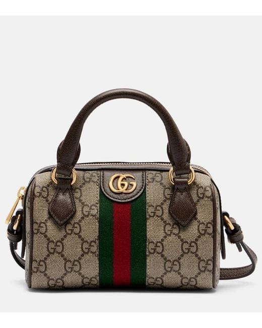 Gucci Ophidia GG Supreme Mini Boston Duffle Bag with Web Stripe & Leather Trim