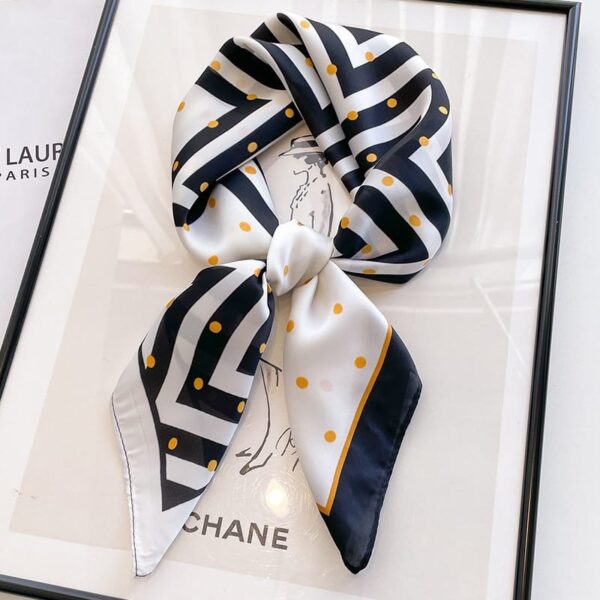 Monochrome Chevron Zigzag & Golden Polka Dot Silk Square Scarf (70cm x 70cm)
