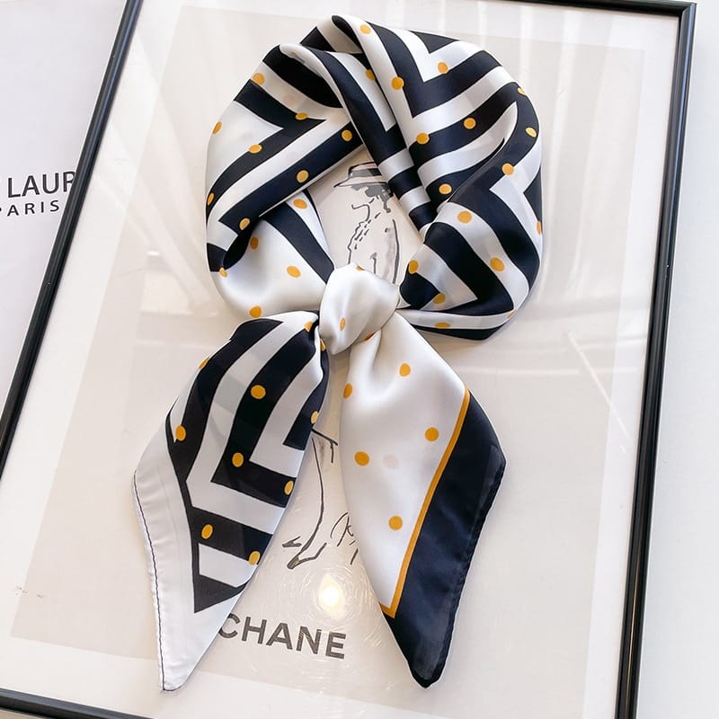 Monochrome Chevron Zigzag & Golden Polka Dot Silk Square Scarf (70cm x 70cm)