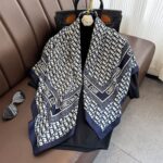 Navy Blue Monogram Oblique Print Silk Twill Square Scarf (90cm x 90cm)