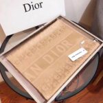 Dior Oblique Monogram Tone-on-Tone Luxury Silk-Cotton Long Shawl Scarf in Warm Camel Beige with Fringed Hem (180cm x 70cm)
