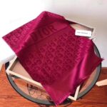 Dior Oblique Monogram Tone-on-Tone Luxury Silk-Cotton Long Shawl Scarf in Deep Ruby Wine Burgundy with Fringed Hem (180cm x 70cm)