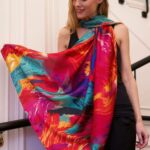Tropical Feathered Abstract Multicolored Silk Touch Sarong Shawl & Beach Wrap with Corner Tassels (180cm x 90cm)
