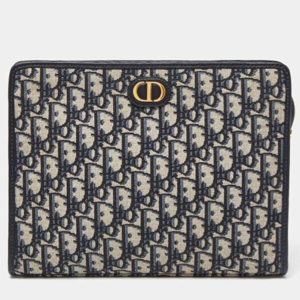 Dior Blue Oblique Canvas and Leather 30 Montaigne Pouch