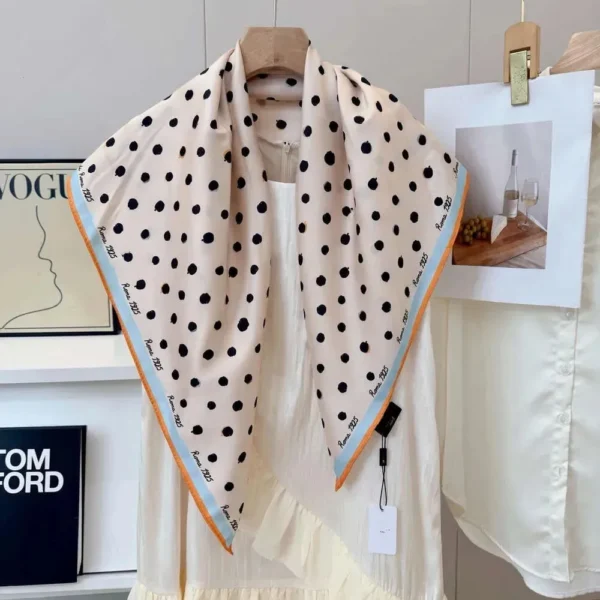 Vintage Polka Dot & Heritage Roma 1925 Luxury Silk Square Scarf with Sky Blue & Tangerine Border (90cm x 90cm)