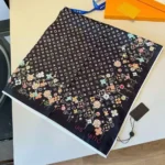 Louis Vuitton Takashi Murakami Multicolore Monogram & Smiling Flowers Luxury Silk Square Scarf in Noir Black (90cm x 90cm)