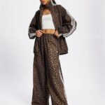 Adidas Originals Leopard Print Oversized Tracksuit Set (Zip Jacket & Wide-Leg Pants)