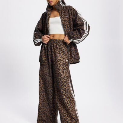 Adidas Originals Leopard Print Oversized Tracksuit Set (Zip Jacket & Wide-Leg Pants)