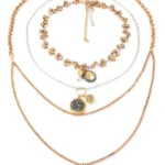 Layered Gold Chain Necklace Set with Heart & Disc Druzy Charms for Women