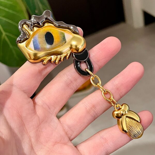 Surrealist Abstract Eye Brooch Pin with Dangle Chain & Charm for Women