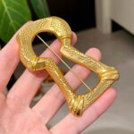 Vintage Gold Openwork Geometric Buckle Brooch Pin for Women