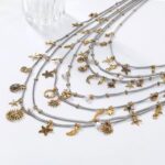 Bohemian Multi-Layered Choker Necklace Set with Celestial & Beach Charms for Women