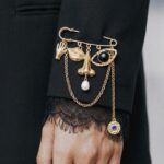 Abstract Surrealist Face & Charm Safety Pin Brooch with Dangle Chains for Women