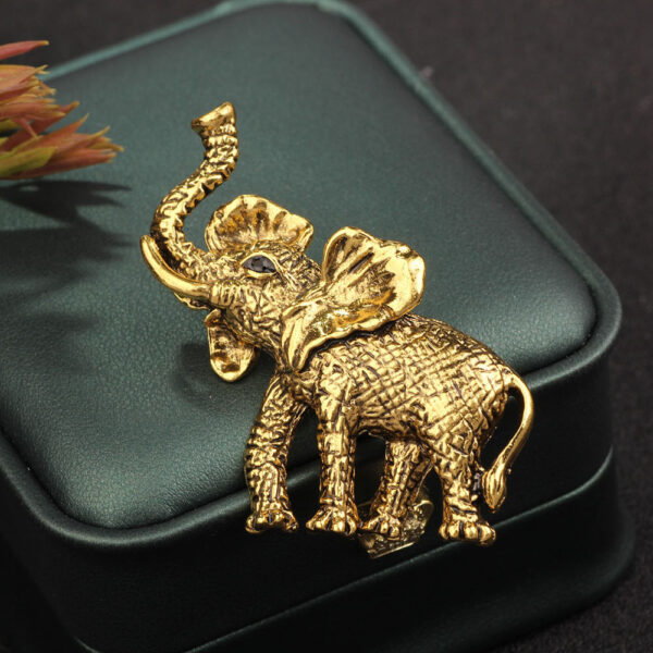 Vintage Gold Elephant Brooch Pin with Textured Detailing for Women