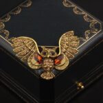 Vintage Flying Owl Brooch Pin with Amber Rhinestones & Crystal Accents for Women