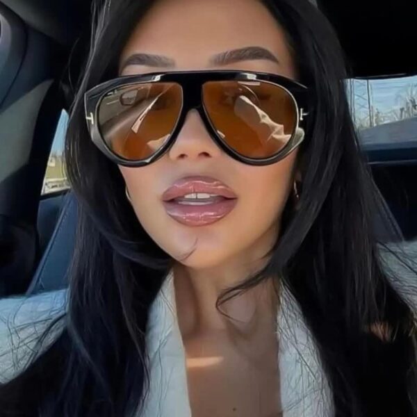 Tom Ford Signature Gold T-Hinge Oversized Flat-Top Aviator Sunglasses – Mirror Original Quality