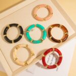 Boho Acrylic Bamboo Tube Stretch Bracelets Set with Leopard Print for Women