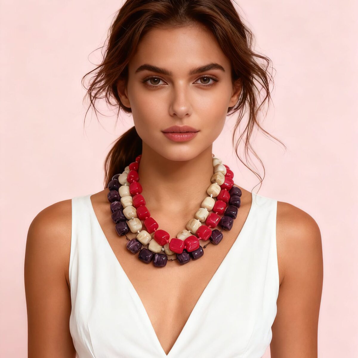 Chunky Marble-Effect Cube Bead Choker Necklace for Women